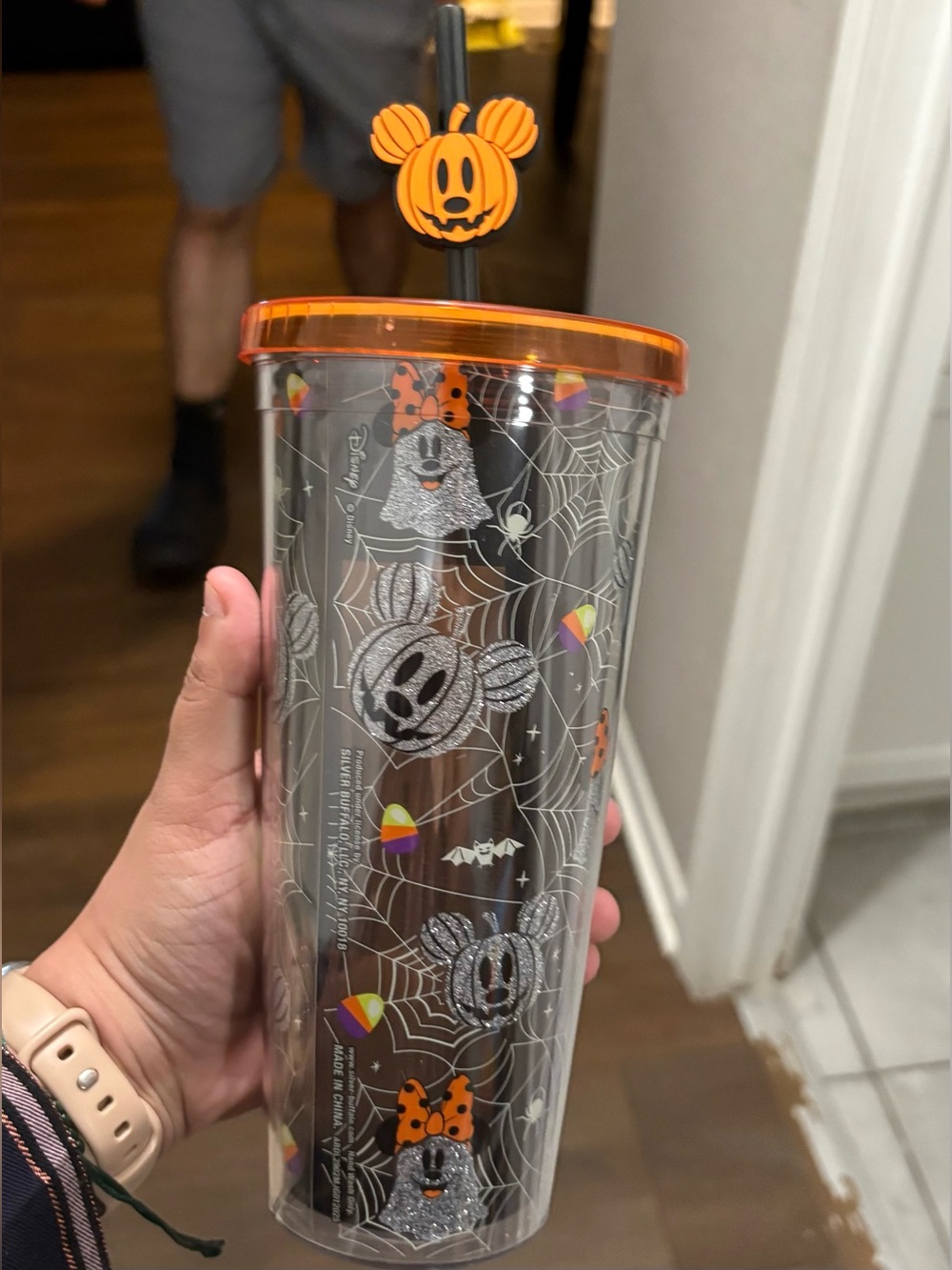 Disney Halloween Orange & Black Mickey Pumpkin Tumbler with Straw